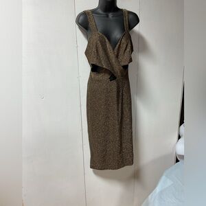 Fashion Nova Gold Sparkle Cutout Midi Dress